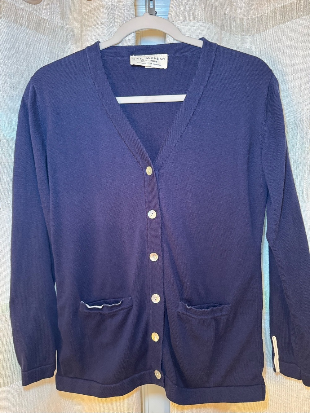 100% Pima Cotton Navy V-Neck Button Front Cardigan
